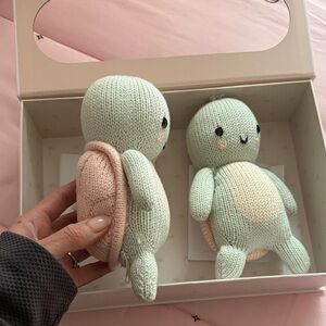 Adorable Knit Turtle Stuffed Animal - Mint and Cream